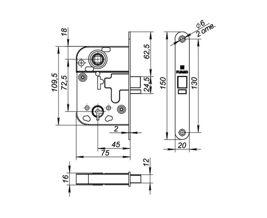 Межкомнатный замок Fuaro 2014-WC/S-CP хром, ключ буратино 37877 – изображение 2