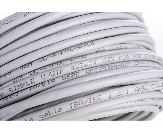 Кабель витая пара ЭРА U/UTP, 4x2x24AWG, Cat5e, CCA, PVC, 50м, SIMPLE, 12/3 Б0044438 – изображение 4