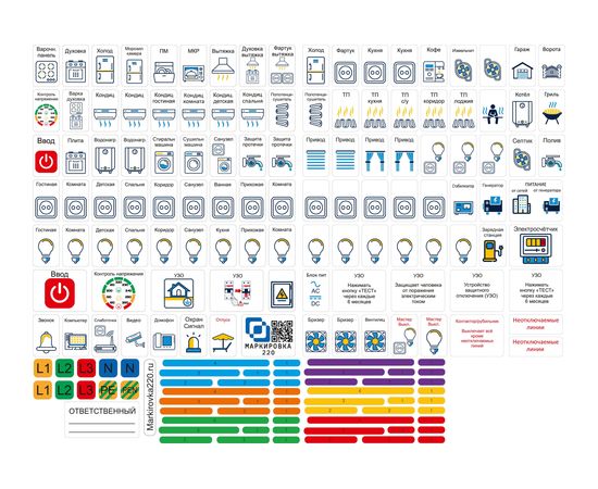 Набор наклеек на электрощит Маркировка 220 для электрических щитов до 96 модулей EL-ProMax – изображение 9