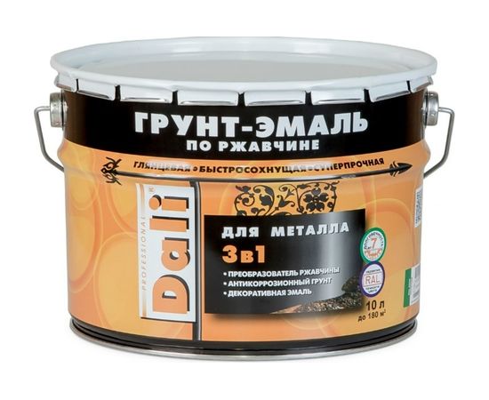 Грунт-эмаль по ржавчине 3 в 1 DALI Желтая RAL 1021 10 л 1 41762 