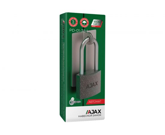 Навесной замок AJAX PD-01-38-L англ. 3 кл., длинная дужка, коробка 42235 – изображение 2