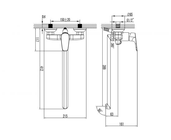 Смеситель для ванны IDDIS Zodiac ZODSBL2i10WA с длинным изливом с керамическим дивертором – изображение 2