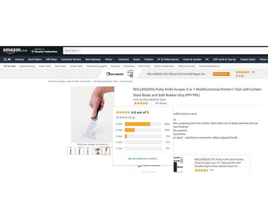 Шпатель-скребок многофункциональный ROLLINGDOG 6 в 1, 76 мм., углеродистая сталь № 50 премиум-класса, запатентован, 50008 – изображение 7