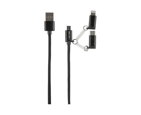 Дата-кабель Red Line LX09 3в1, USB-microUSB+8pinLightning+Type-C, 2A, нейлон.опл.УТ000014182 
