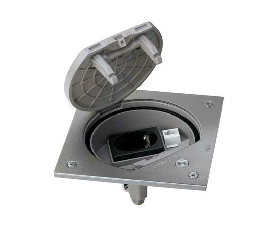 Влагостойкая основа с розеткой Simon, IP66 2PE Schuko К45 RJ45 5e UTP с замком, сталь KSE15USEC-23-72 