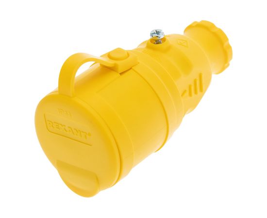 Переносная влагозащищенная розетка REXANT с крышкой, с заземлением, 16 А, IP44, каучук желтая 111-122 
