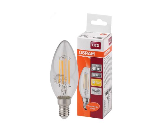 Светодиодная лампа OSRAM LED STAR, B, свеча, 4Вт, E14, 470 Лм, 2700 К, теплый белый свет 4058075068353 