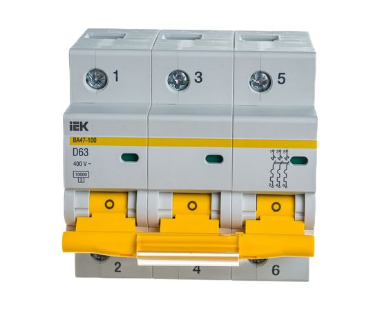 Автоматический модульный выключатель IEK ВА 47-100 3п, D, 63А, 10кА, ИЭК MVA40-3-063-D 