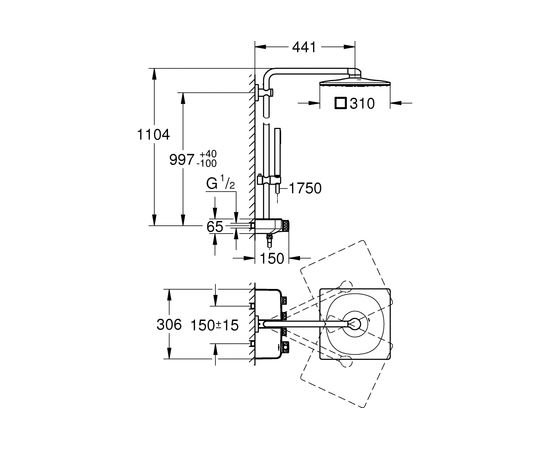 Душевая система с термостатом GROHE Euphoria SmartControl 310 DUO Cube 26508000 – изображение 2