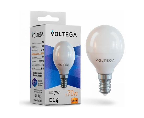 Светодиодная лампа VOLTEGA Шар Е14 2800К 7W 7054 – изображение 3