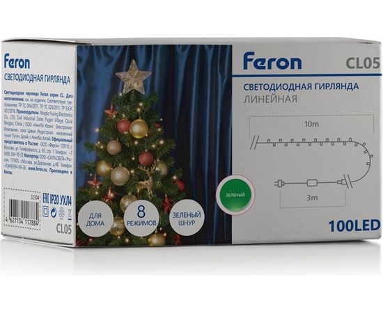 Гирлянда FERON 230V 100 LED зеленый, IP20, шнур 1.5м CL05 32306 – изображение 4