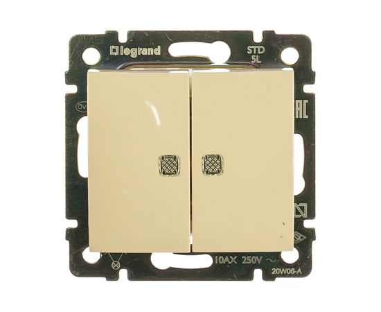 Механизм выключателя Legrand 2-клавишный СП Valena 10 А 250 В IP31 с зеленой подсветкой слоновая кость Leg 774328 