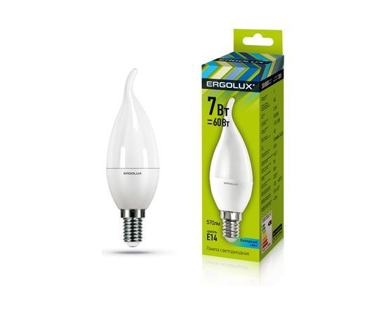 Электрическая светодиодная лампа Ergolux LED-CA35-7W-E14-4К Свеча на ветру 7Вт E14 4500K 172-265В 12875 