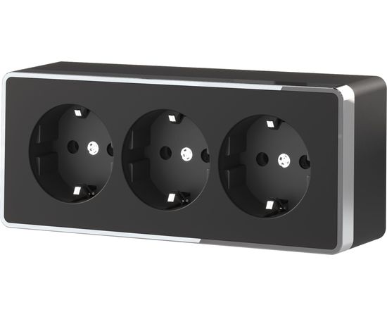 Тройная розетка WERKEL W5073135 с заземлением и шторками Gallant (черный/хром) a052592 