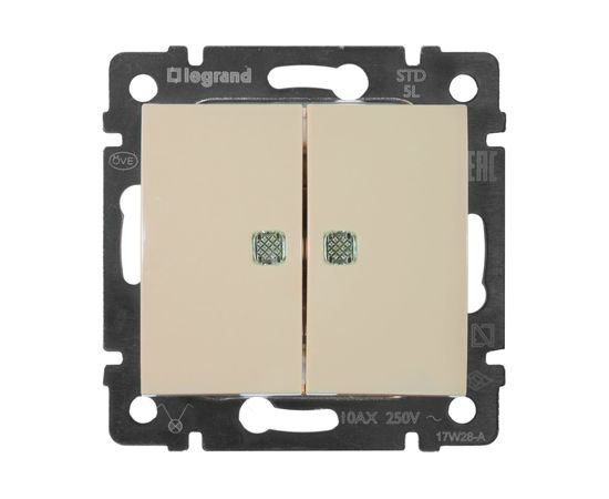 Механизм выключателя Legrand 2-клавишный СП Valena 10 А 250 В IP31 с зеленой подсветкой слоновая кость Leg 774328 – изображение 4