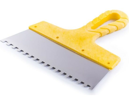 Зубчатый шпатель из нержавеющей стали 200мм зуб 4х4мм Jettools желтый Шн/желт-200/4 