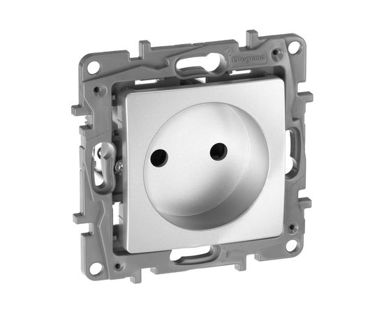 Механизм розетки Legrand 1-м СП Etika 2К 16 А защитные шторки без заземления винтовые зажимы алюминий Leg 672434 