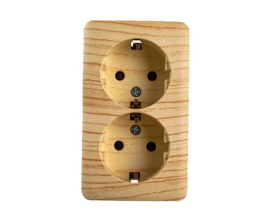 Розетка Lezard VIOLA, двойная, с заземлением, закрытый корпус, керамика, белёный дуб, 751-5200-127 – изображение 2