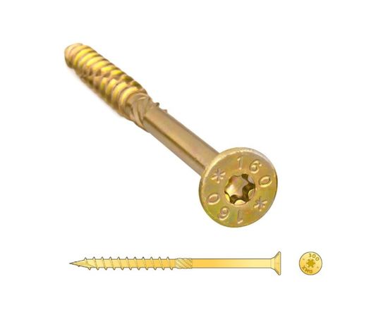 Шуруп Rusconnect CS 08300 с/нарез. д/дерева, потай 8х300 100 шт. Желтый цинк 310830i – изображение 2