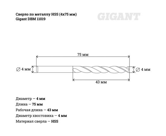 Сверло по металлу HSS (4x75 мм) Gigant DBM 11019 – изображение 4