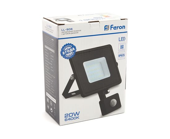 Светодиодный прожектор с датчиком FERON LL-906 20W 6400K 230V черный IP44 121*160*53мм 29556 – изображение 5