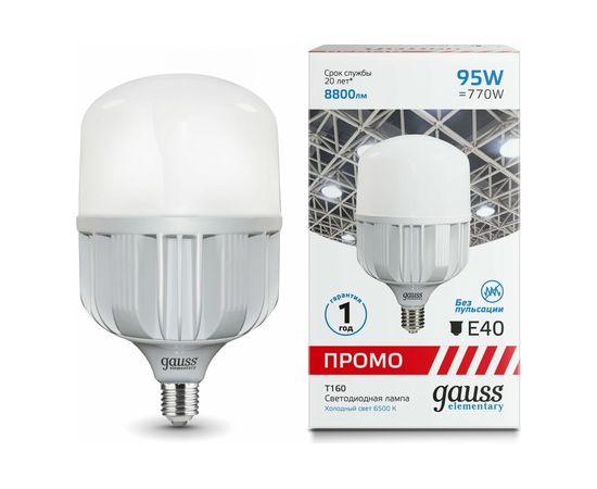 Лампа Gauss Elementary T160 95W 8800lm 6500K E40 Promo LED 1/8 60430 