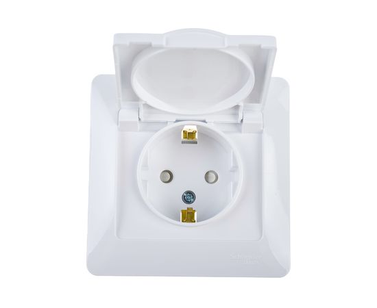 Розетка Schneider Electric 1-м GLOSSA с заземлением, защитные шторки, с крышкой IP20 белая SchE GSL000146 