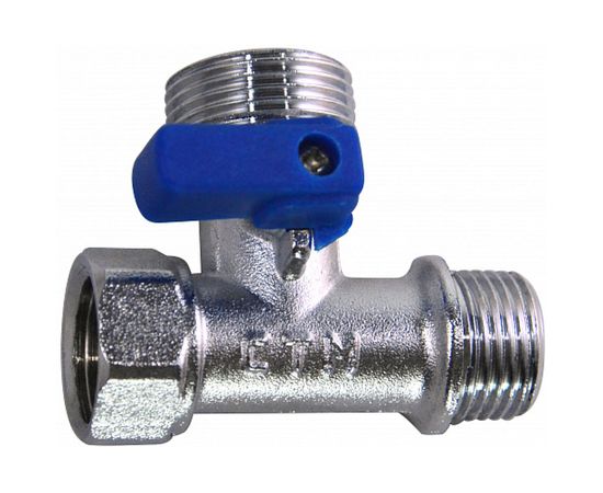 Шаровой угловой кран для бытовых приборов 1/2х3/4х1/2 Шаровой кран СТМ СТАНДАРТ г/ш/ш, флажок, никель CA3N1234 