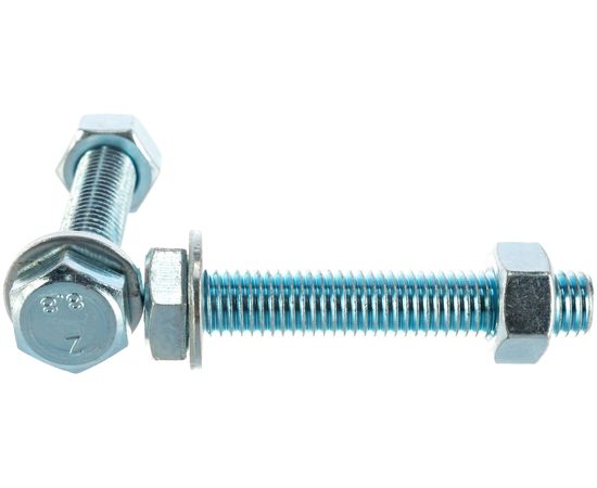 Болт Tech-Krep DIN933 с шестигранной головкой, оцинкованный М12х70 + гайка + шайба 2 шт - пакет 136925 – изображение 2