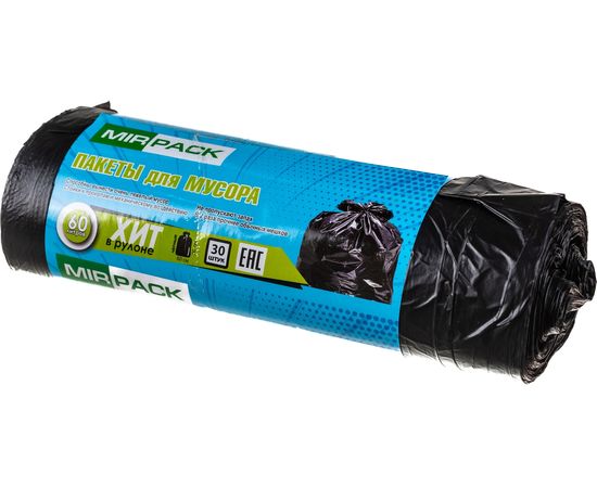 Мешки для мусора ХИТ (30 шт; 60 л) черные МИРПАК 4650056204066 – изображение 3