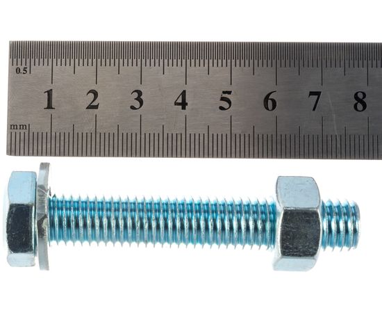 Болт Tech-Krep DIN933 с шестигранной головкой, оцинкованный М12х70 + гайка + шайба 2 шт - пакет 136925 – изображение 4