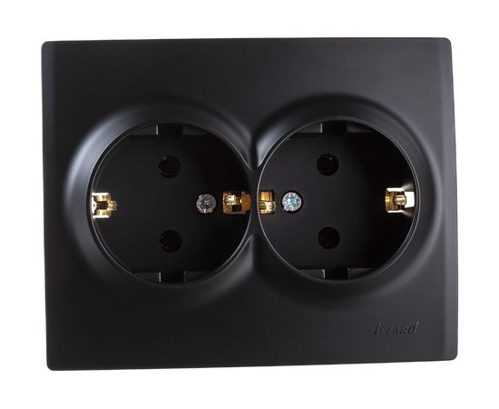 Двойная розетка Lezard KARINA с заземлением, ПБТ, чёрный бархат 707-4200-127B 
