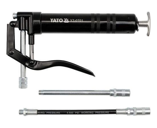 Шприц YATO для консистентной смазки 120мл с жестким и гибким шлангом под запасную тубу YT-0701 