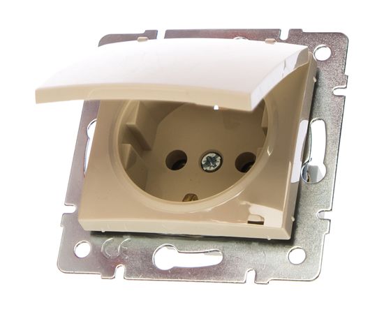 Розетка Lezard KARINA с заземлением, с крышкой, ПБТ, кремовый 707-0388-123B – изображение 2