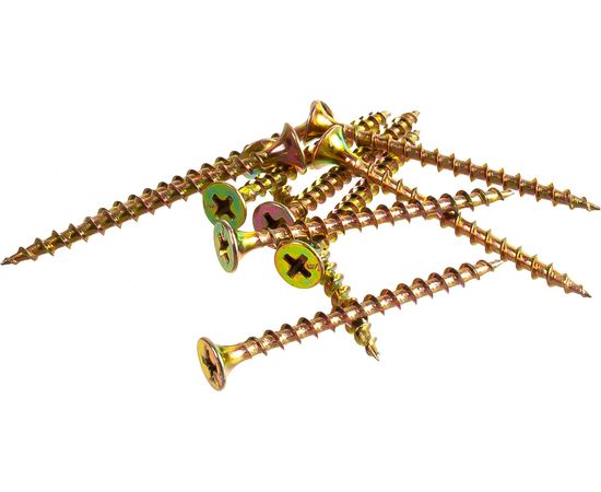 Саморезы с потайной головкой и крупным шагом Профикреп жёлтый цинк пакет, 3,5х51 10 шт 111987 – изображение 2