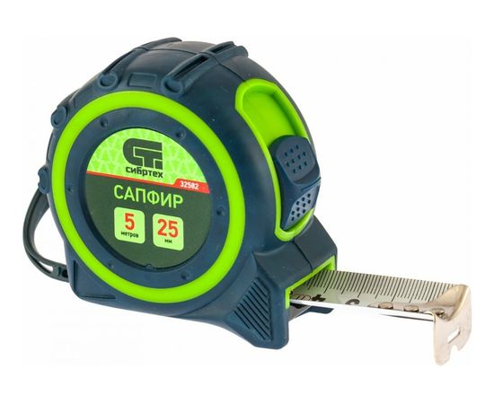 Рулетка, двухкомпонентный корпус, 5 м х 25 мм СИБРТЕХ Сапфир 32582 – изображение 2