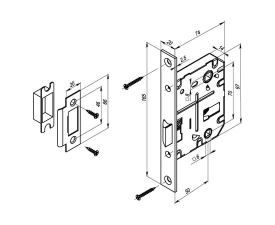 Врезная защелка PUNTO L72-50 SN мат.никель 36943 – изображение 2