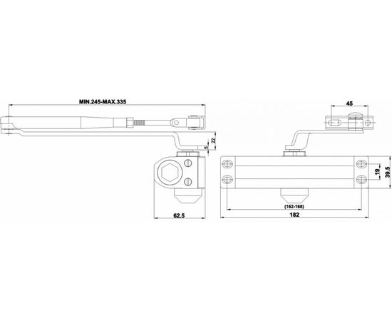 Дверной доводчик DOORLOCK DL70 EN2/3/4 коричневый, вес двери до 90 кг, крепежные размеры 162-165мм х 19мм 75546 – изображение 3
