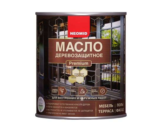 Деревозащитное масло Neomid Premium 0.75 л, белый Н-маслоPrem-0,75/бел 