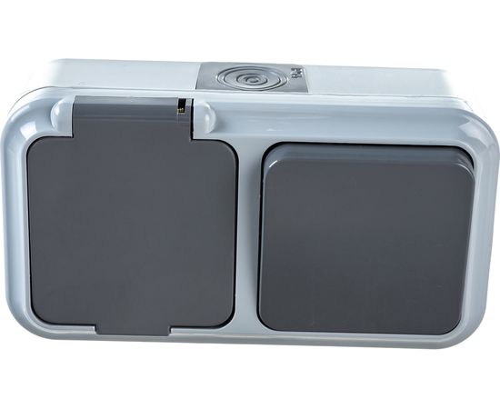 Блок Bylectrica 1 выключатель + розетка ОУ IP54, серия ПРАЛЕСКА АКВА, серый, В-РЦ-653 03 