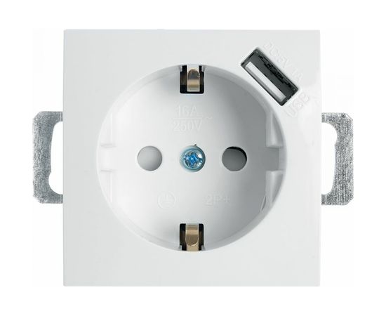1-местная розетка STEKKER с заземлением, механизм, 250В, 16А, с USB 1А, серия Эрна, белый 39318 