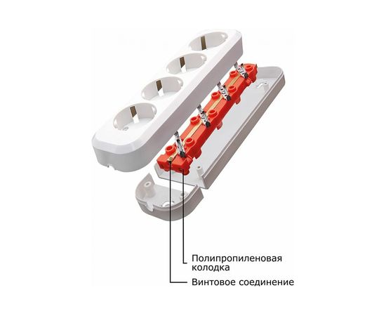 Переносная розетка STEKKER разборная 4 гнезда с заземлением 250В 16A IP20, белая, PST16-410-20 39012 – изображение 2