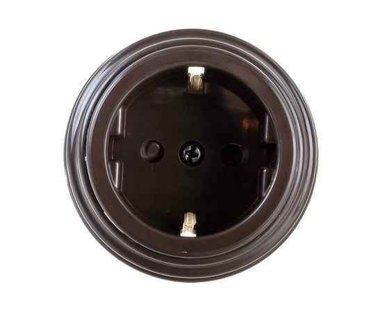 Розетка Bylectrica РА16-0206 1-местная с заз. контактом, со шторками 16А ОУ, серия РЕТРО, шоколад – изображение 2