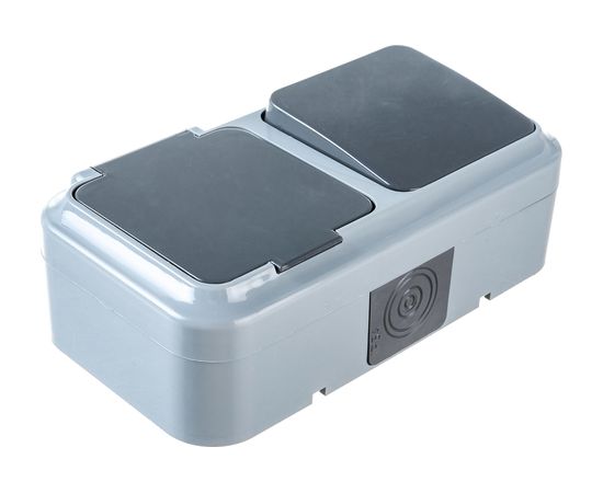 Блок Bylectrica 1 выключатель + розетка ОУ IP54, серия ПРАЛЕСКА АКВА, серый, В-РЦ-653 03 – изображение 2