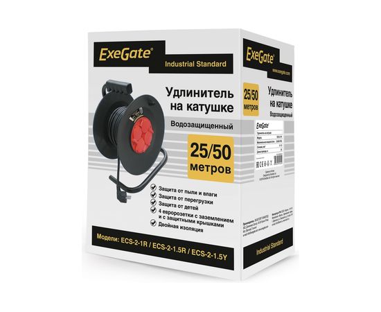 Удлинитель на катушке ExeGate industrial ECS-2-1R 4 евро с заземлением, IP44, 25м, 3х1,0мм2 286338 – изображение 3