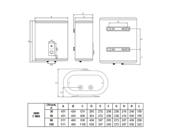 Накопительный водонагреватель TIMBERK нержавеющая сталь, 50л, горизонтальный, 2000W, сухой, SWH FSM8 50 H – изображение 3
