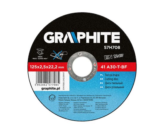 Диск отрезной по металлу 41 A30-T-BF (125x2.5х22.2 мм) GRAPHITE 57H708 