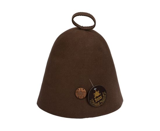 Бесшовная коричневая шапка с вышитым логотипом Банные Штучки войлок 100% 41415 – изображение 2