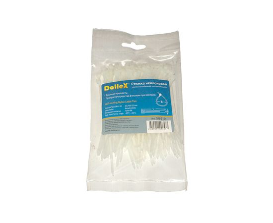 Нейлоновый хомут стяжка DolleX 2,5х100 мм, уп. 100 шт., белый SN-210 – изображение 4