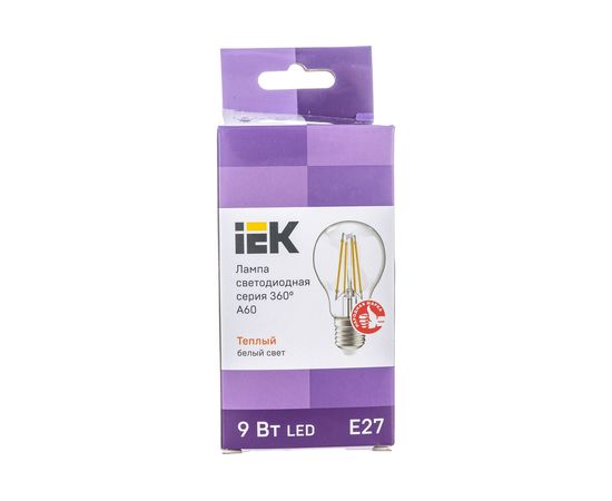 Лампа IEK серия 360, LED, A60, прозрачная, 9вт, 230В, 3000К, E27 LLF-A60-9-230-30-E27-CL – изображение 4